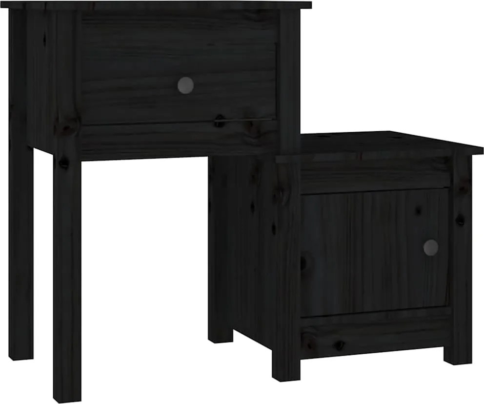 814547 vidaXL Нощно шкафче, черно, 79,5x38x65,5 см, борово дърво масив