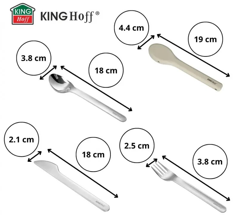 Комплект 3 бр прибори за хранене Kinghoff KH 1954, Силиконов калъф за съхранение, Неръждаема стомана, Сребрист