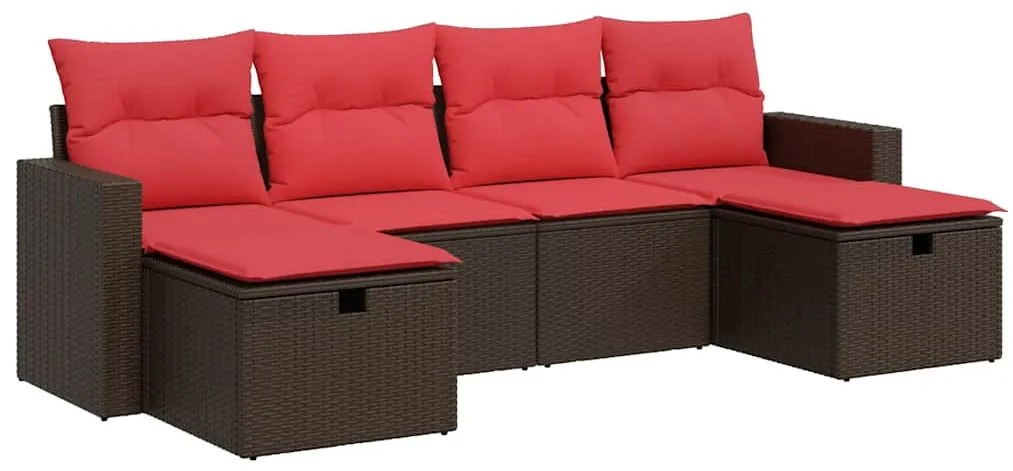 3325430 vidaXL Градински комплект с възглавници, 6 части, кафяв, полиратан