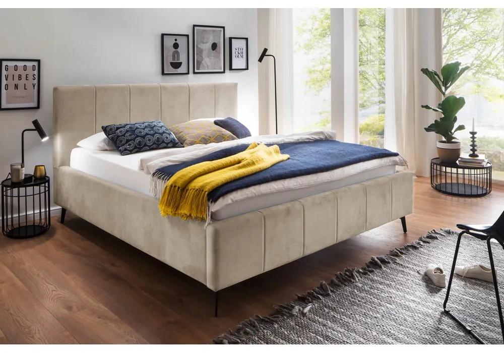 Бежово двойно легло с решетка и място за съхранение , 180 x 200 cm Lizzano - Meise Möbel