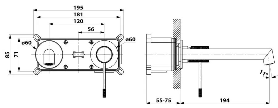 Матово-черна вградена батерия за мивка (1 изход) Solaris – Sapho