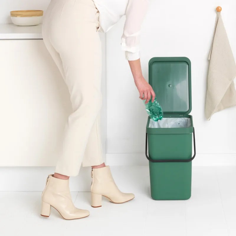 Кош за разделно събиране на боклук Brabantia Sort&Go 1003236, 25 л, Дръжка, Възможност за стенен монтаж, Тъмнозелен