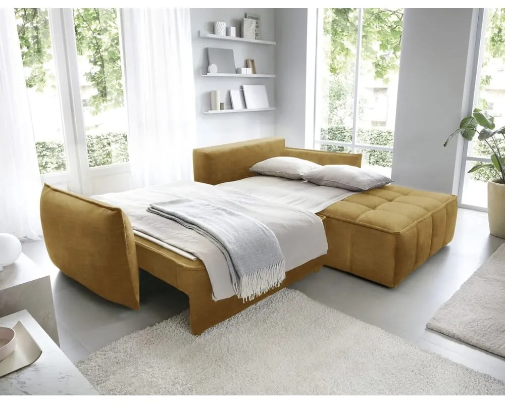 Жълт кадифен сгъваем/с място за съхранение ъглов диван (десен ъгъл) Campo – ELTAP