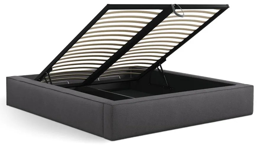 Тъмносиво двойно легло 180x200 cm тапицирано с място за съхранение с включена подматрачна рамка Simon Olivia – Micadoni