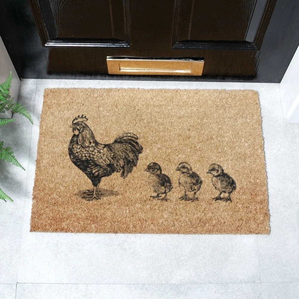 Изтривалка от кокосови влакна 40x60 cm Chickens and Chicks – Artsy Doormats