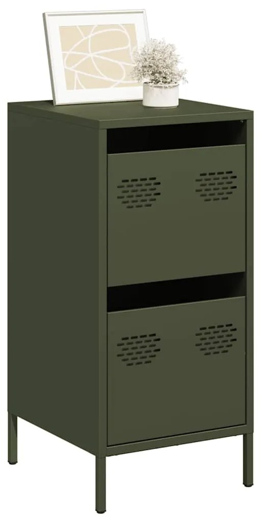 851398 vidaXL Бюфет, маслиненозелен, 35x39x73,5 см, студеновалцувана стомана