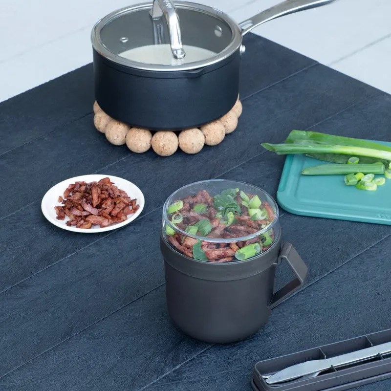 Чаша за супа с капак Brabantia Make&Take 1006293, 600+180 мл, Винтов капак, Без BPA, Тъмносив