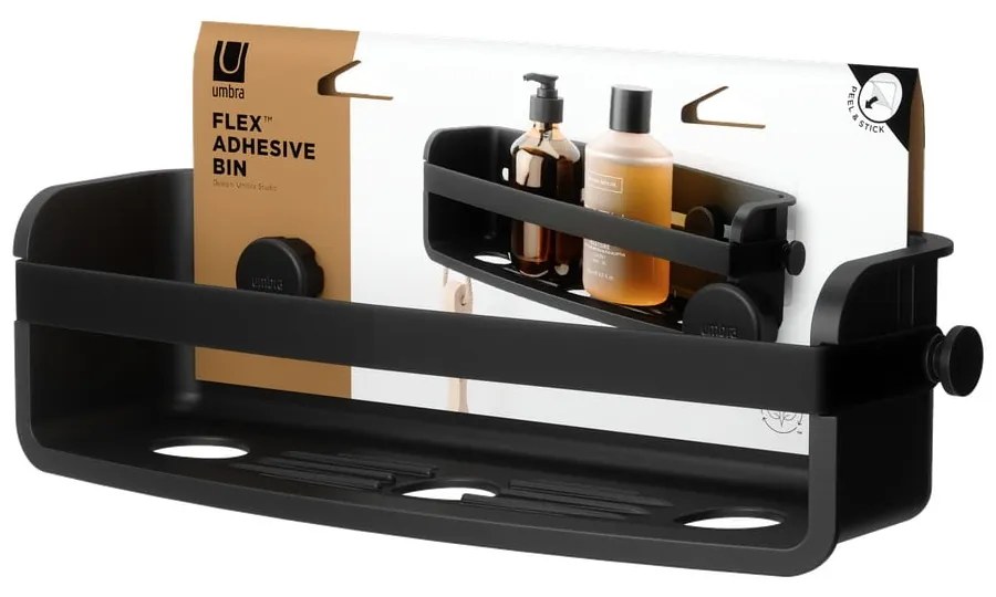 Черен пластмасов рафт за баня без пробиване Flex Adhesive – Umbra
