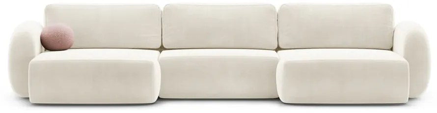 Кремав кадифен сгъваем/с място за съхранение ъглов диван (U форма) Tonale – Cosmopolitan Design