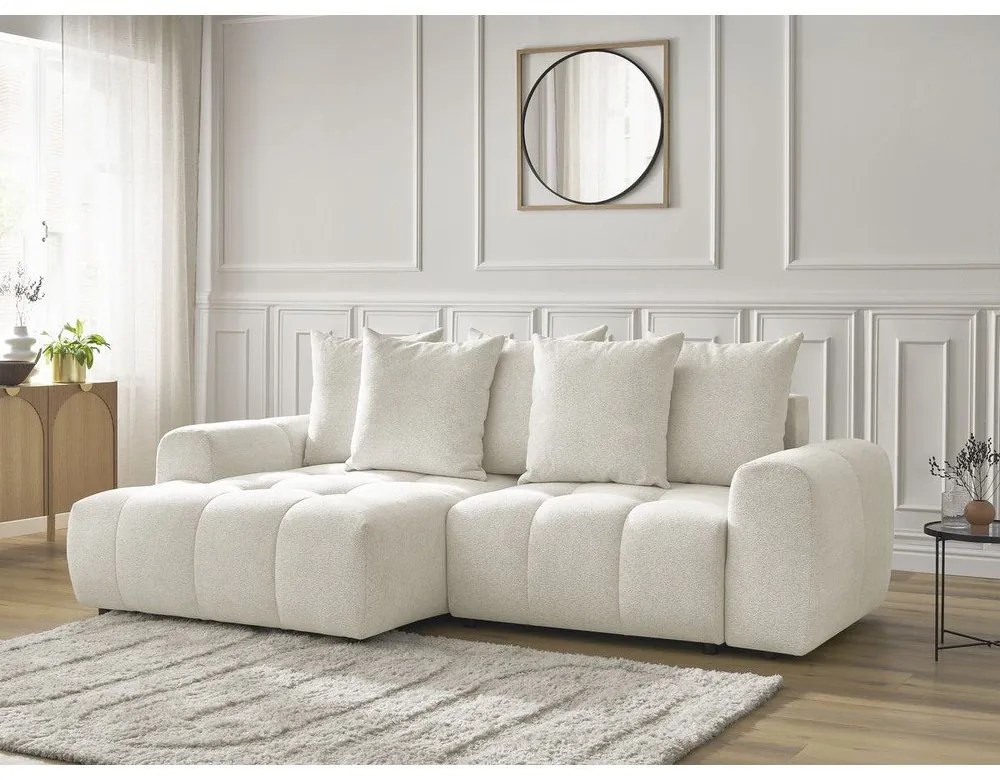 Бял шенилов разтегателен ъглов диван с място за съхранение (ляв ъгъл) Roxelane – Bobochic Paris