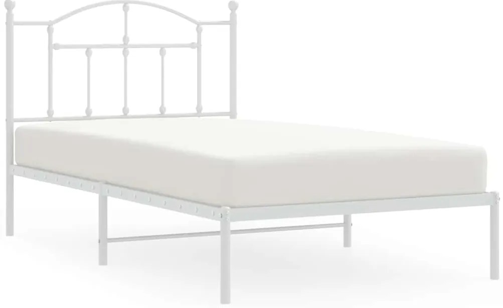 353482 vidaXL Метална рамка за легло с горна табла, бяла, 100x190 см