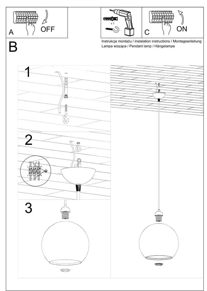 Зелена висяща лампа със стъклен абажур ø 30 cm Bilbao - Sollux
