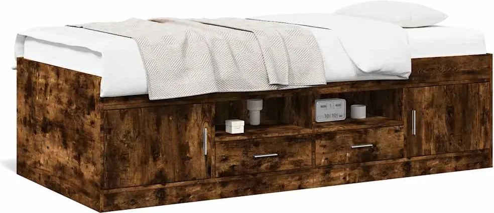 3280255 vidaXL Дневно легло с чекмеджета, без матрак, опушен дъб, 90x190 см