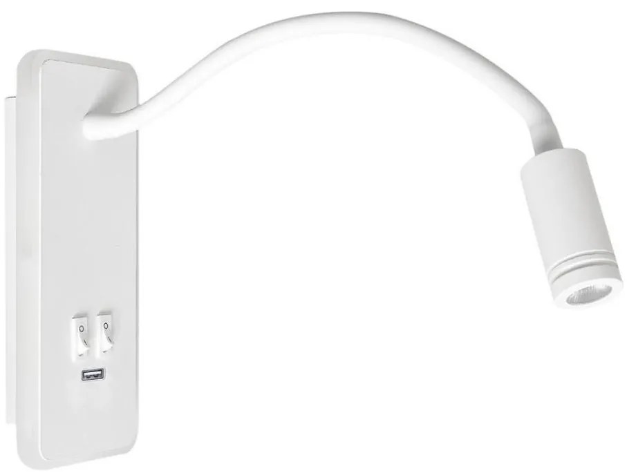 LED гъвкава стенна лампа с USB BASE 1xLED/8W+1xLED/2W/230V бяла