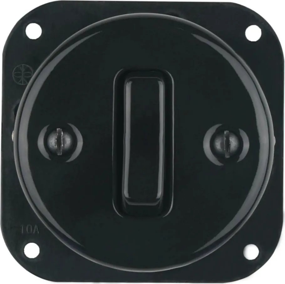 Bohemia-Design - Порцеланов ретро еднополюсен превключвател без рамка №6, черен