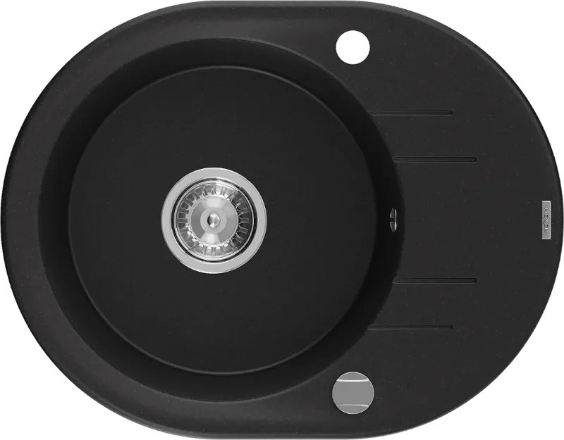 Mexen Kevin мивка гранитна 1-коморова с отцедник 586 x 458 мм, черна, сифон хром - 6517581005-77