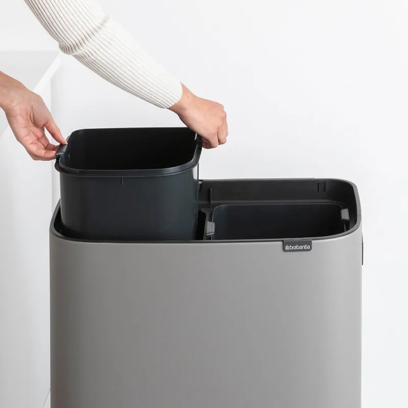 Кош за боклук Brabantia Bo Touch Hi 1001266, 2x30 л, Плътно прилепване към стена, Реглаж на краката, Минерално покритие, Сив