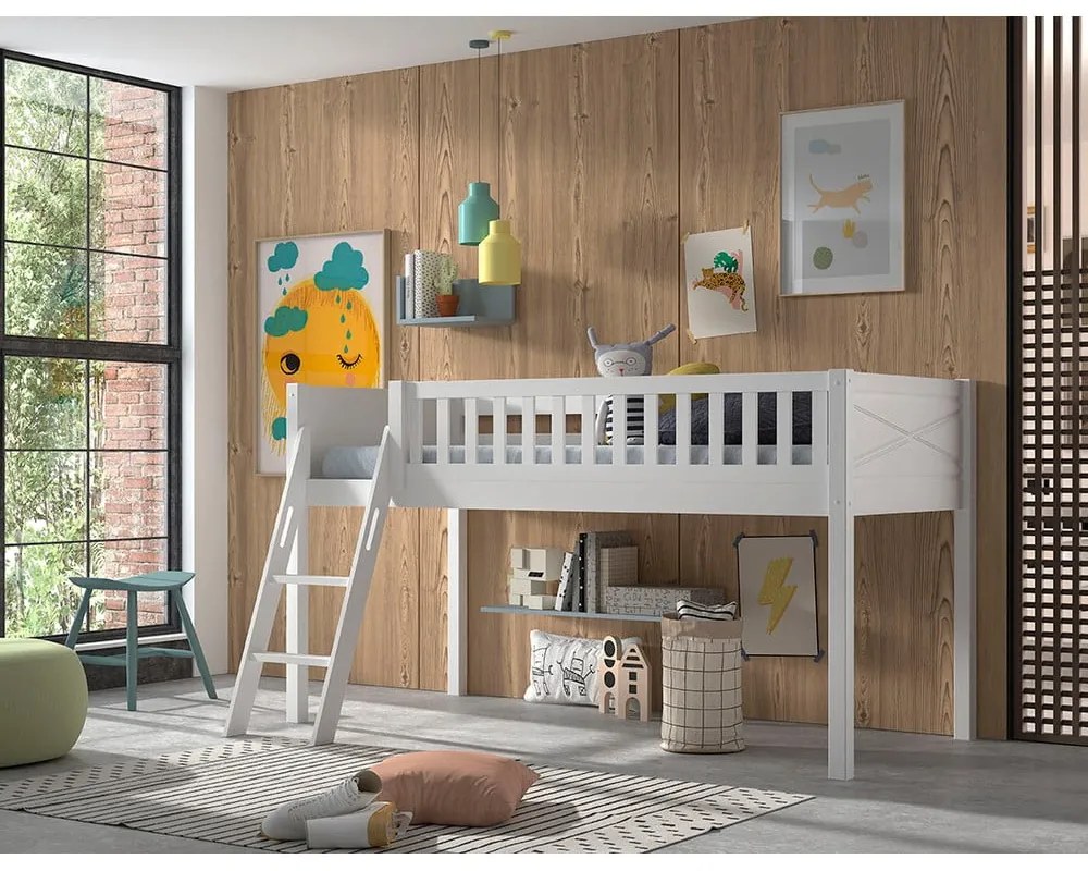 Бяло повдигнато легло от бор 90x200 cm SCOTT - Vipack