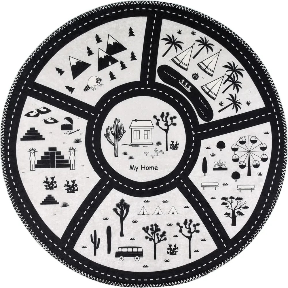 Черно-бяло детско килимче за игра подходящо за пране ø120 cm My Home – Vitaus