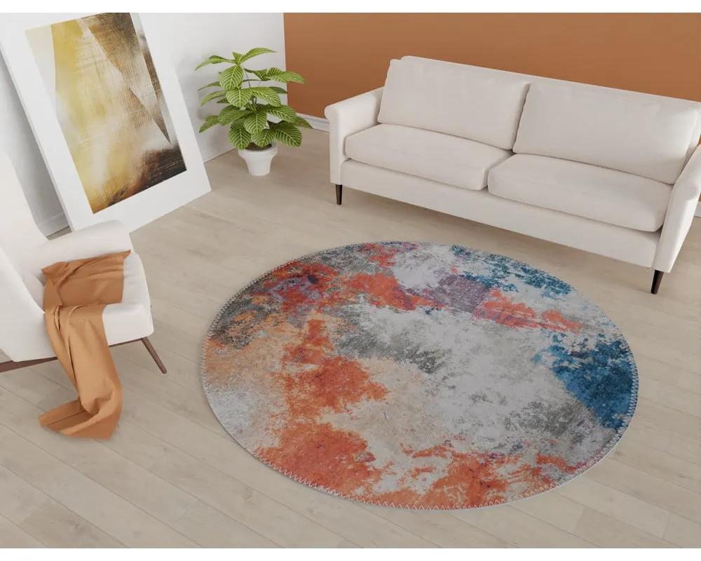 Синьо-оранжев миещ се кръгъл килим ø 100 cm - Vitaus