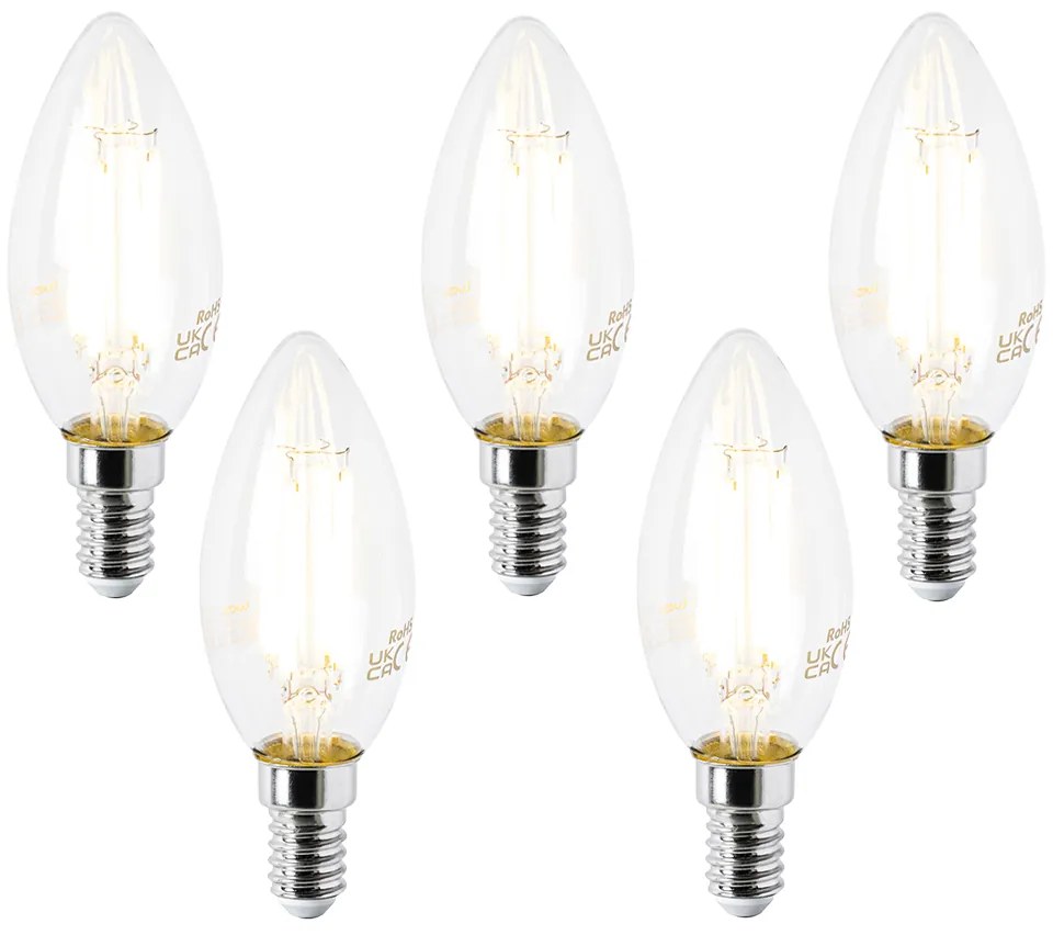 Комплект от 5 LED крушки E14 B35 прозрачни 2.2W 470lm 2700K