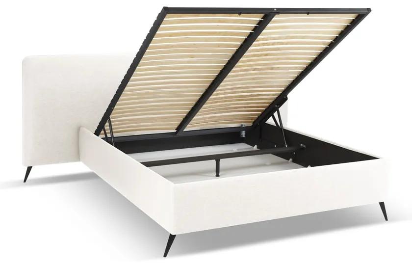 Кремаво тапицирано двойно легло с място за съхранение и решетка 160x200 cm Walter - Milo Casa