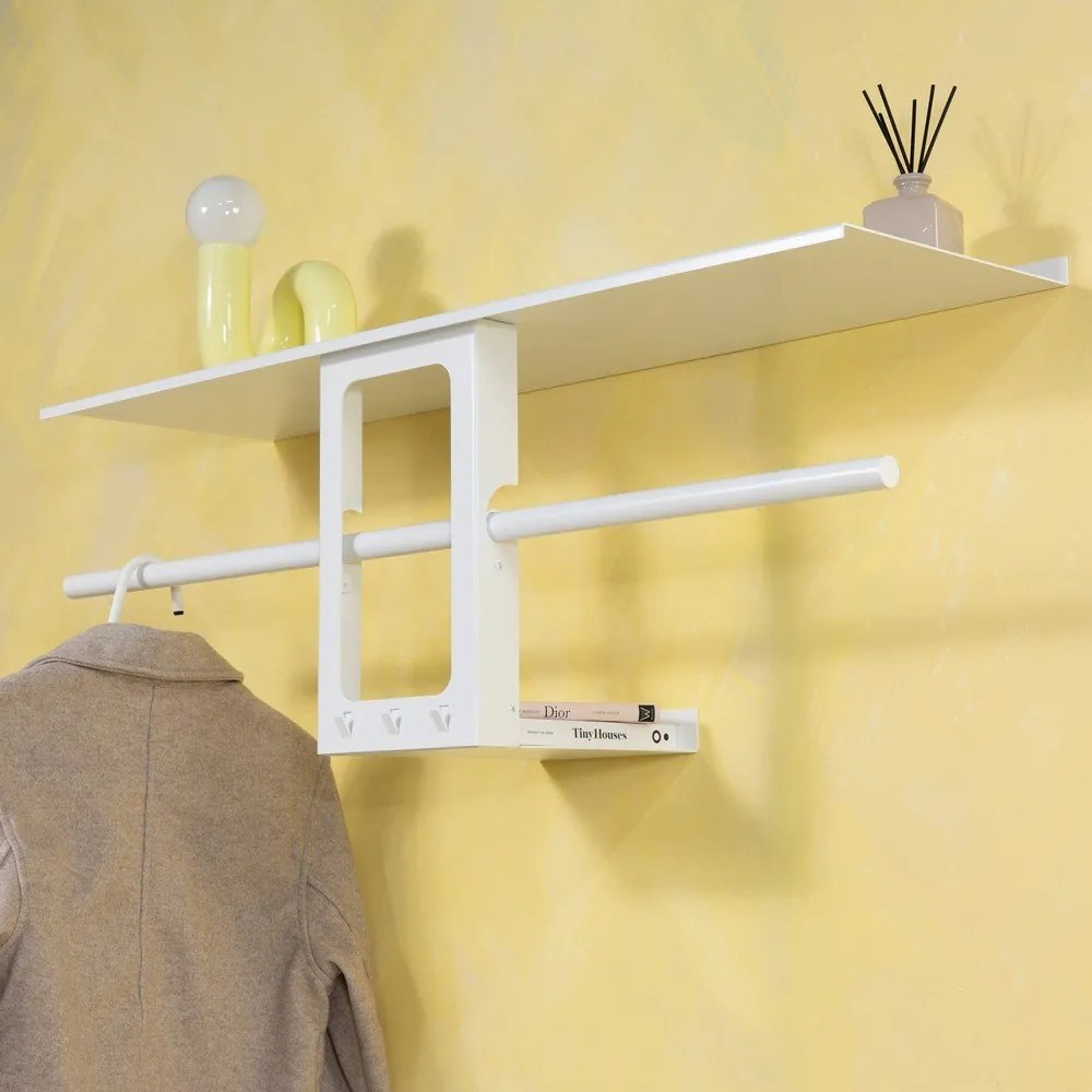Бяла стоманена стенна закачалка с рафт 100 cm Luno Small – Spinder Design
