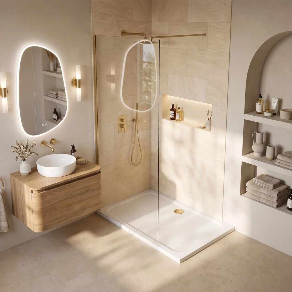 Корито за душ кабина-акрилно Rea Belmond White 80x100 Brush Gold