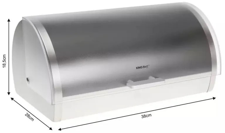 Кутия за хляб Kinghoff KH 3203, 39.5x28x18.5 см, Стомана, Полупрозрачен капак, Бял/сив