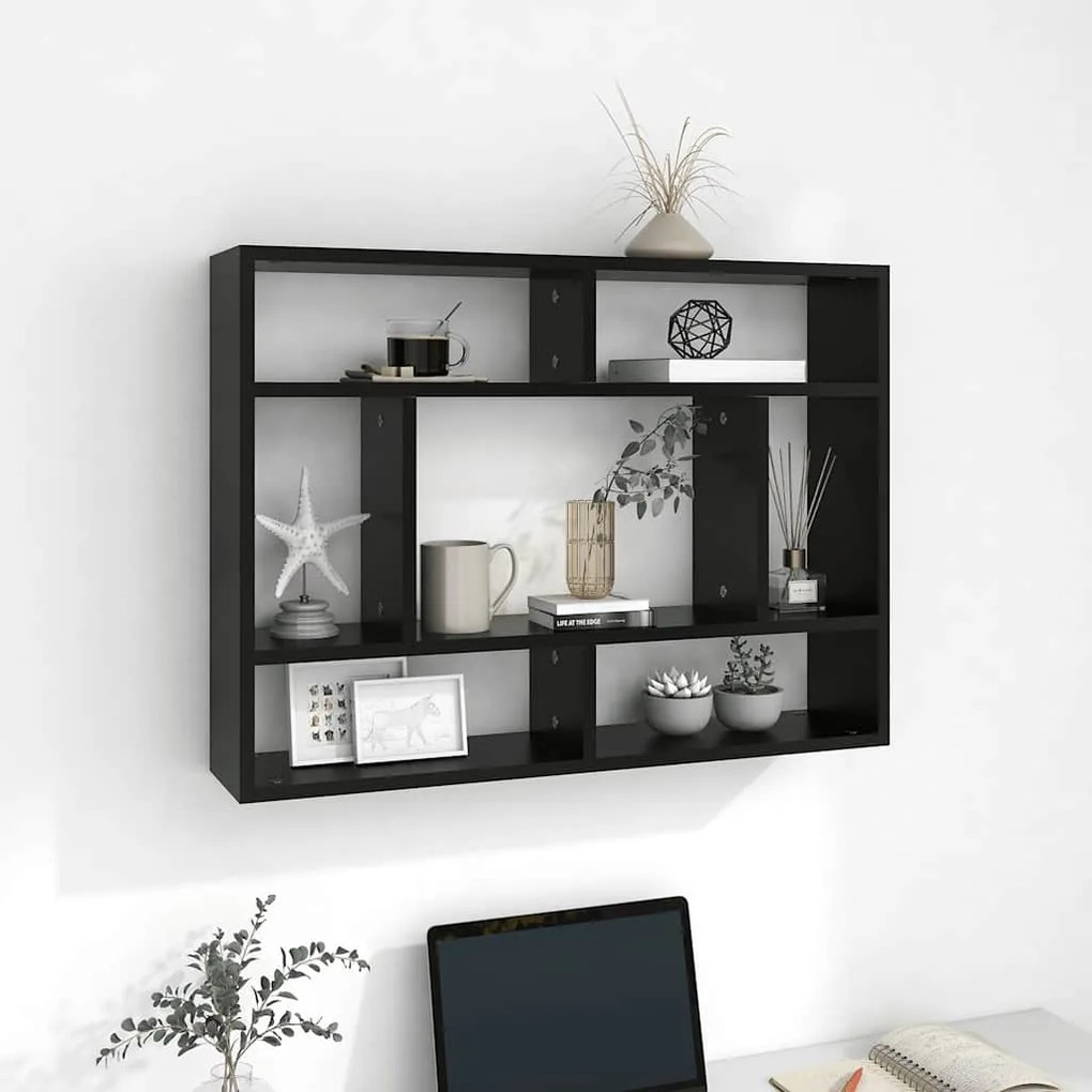 803003 vidaXL Стенен рафт, черен, 75x16x55 см, инженерно дърво