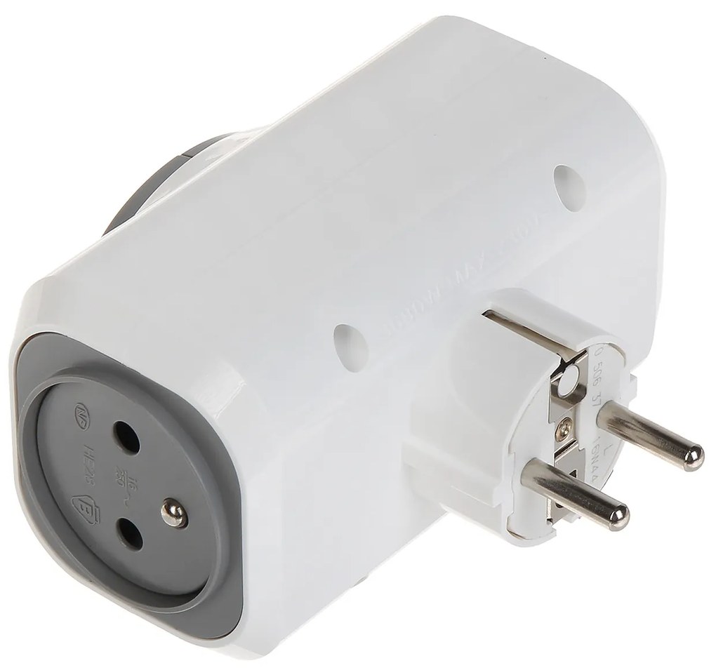 Legrand 050665 Разклонител щепсел, 2P+E, немски стандарт, с лесно изваждане, двоен, Бял/Сив,  - 050665