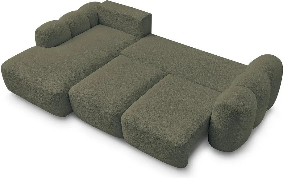 Зелен сгъваем/с място за съхранение ъглов диван от прежда с примки от букле (ляв ъгъл) Montaigne – Bobochic Paris