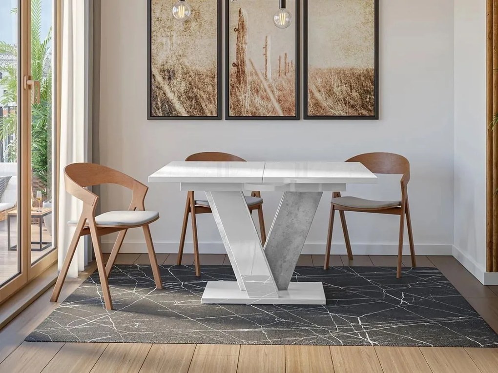 Маса Xao разтегателен -Бял гланц – concrete