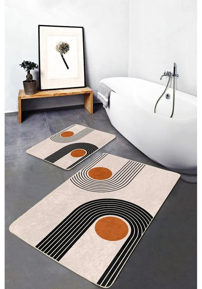 Бежови кадифени постелки за баня в комплект от 2 бр. 60x100 cm Dot Arch – Mila Home