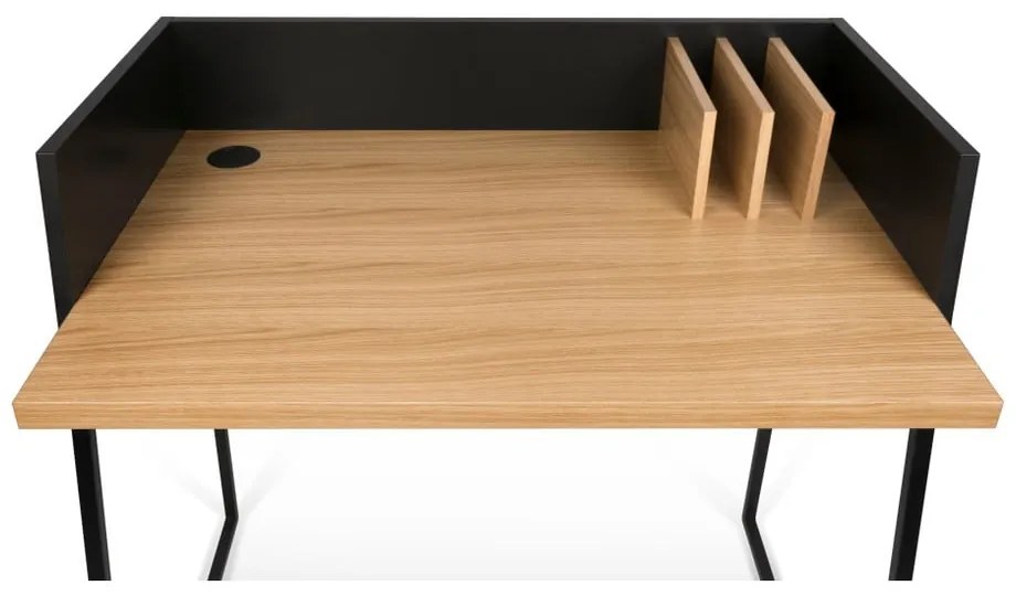 Черно работно бюро с детайли от дъбова дървесина Volga - TemaHome