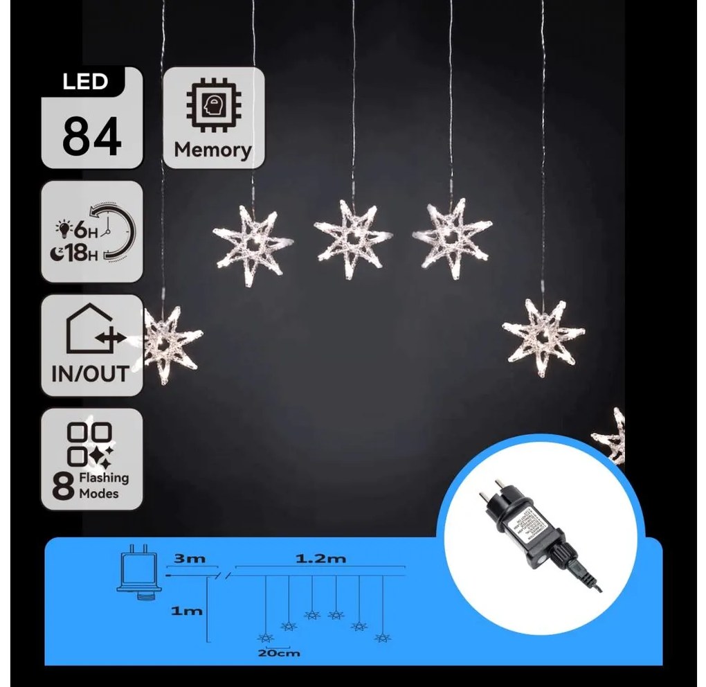 Aigostar - външна LED коледна гирлянда 84xLED/230V 1,2x1m IP44, студено бяла, със снежинки
