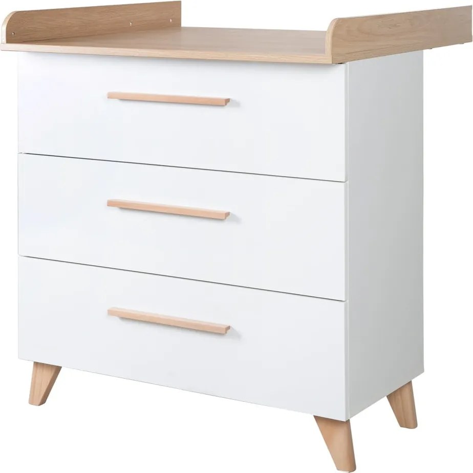 Бял детски скрин в дъбов декор с маса за преповиване 88,5x99x76 cm Léon – Roba
