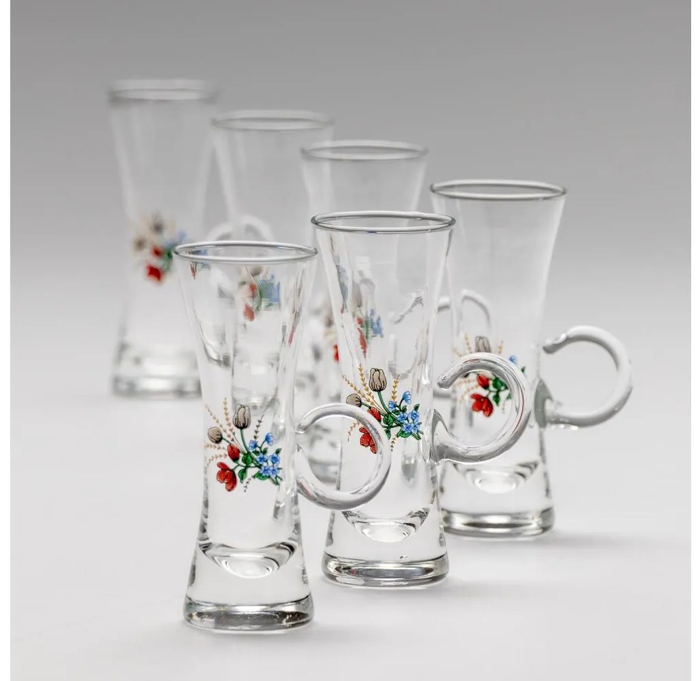 К-кт 6x чаша за алкохол с дръжка прозрачен с мотив на букет номер 5