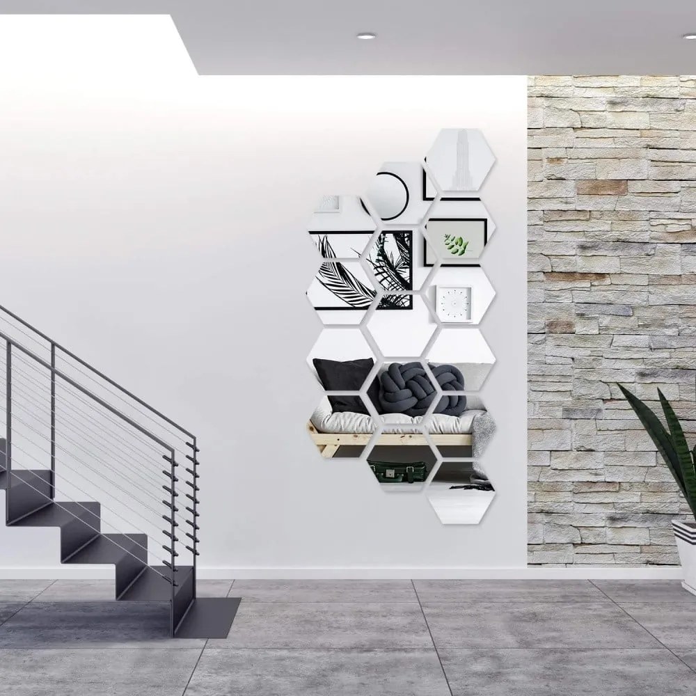 Огледални стикери в комплект на стената 12 бр. 20x17 cm Hexagonal – Ambiance