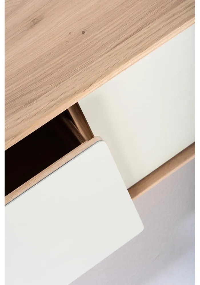 Бяла/естествена маса за телевизор от масивен дъб 160x48 cm Fina – Gazzda