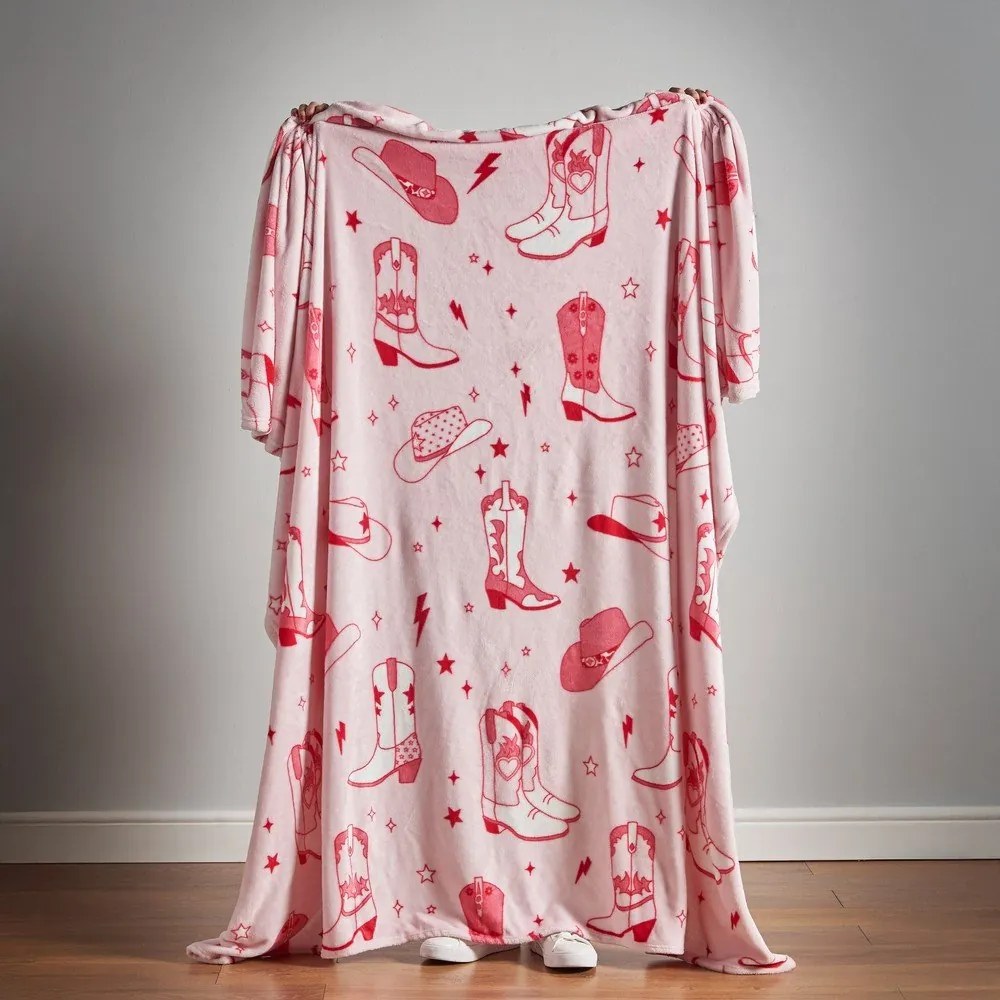 Розово покривало за легло от микроплюш 200x240 cm Cowgirl Boot – Sassy B
