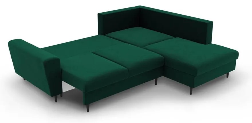Зелен кадифен разтегателен ъглов диван с място за съхранение (десен ъгъл/L форма) Kyoto – Cosmopolitan Design