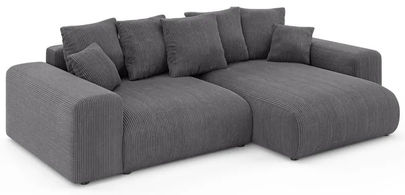 Сив разтегателен ъглов диван с място за съхранение от рипсено кадифе (променлив) Luma – Ropez