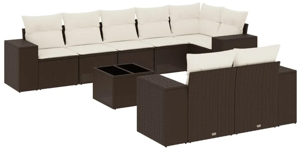 3255170 vidaXL Градински комплект диван с възглавници 9 части кафяв полиратан