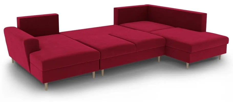 Червен кадифен разтегателен ъглов диван с място за съхранение (десен ъгъл/U форма) Kyoto – Cosmopolitan Design