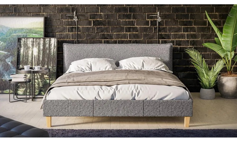 Сиво тапицирано двойно легло с решетка 160x200 cm Tina - Ropez