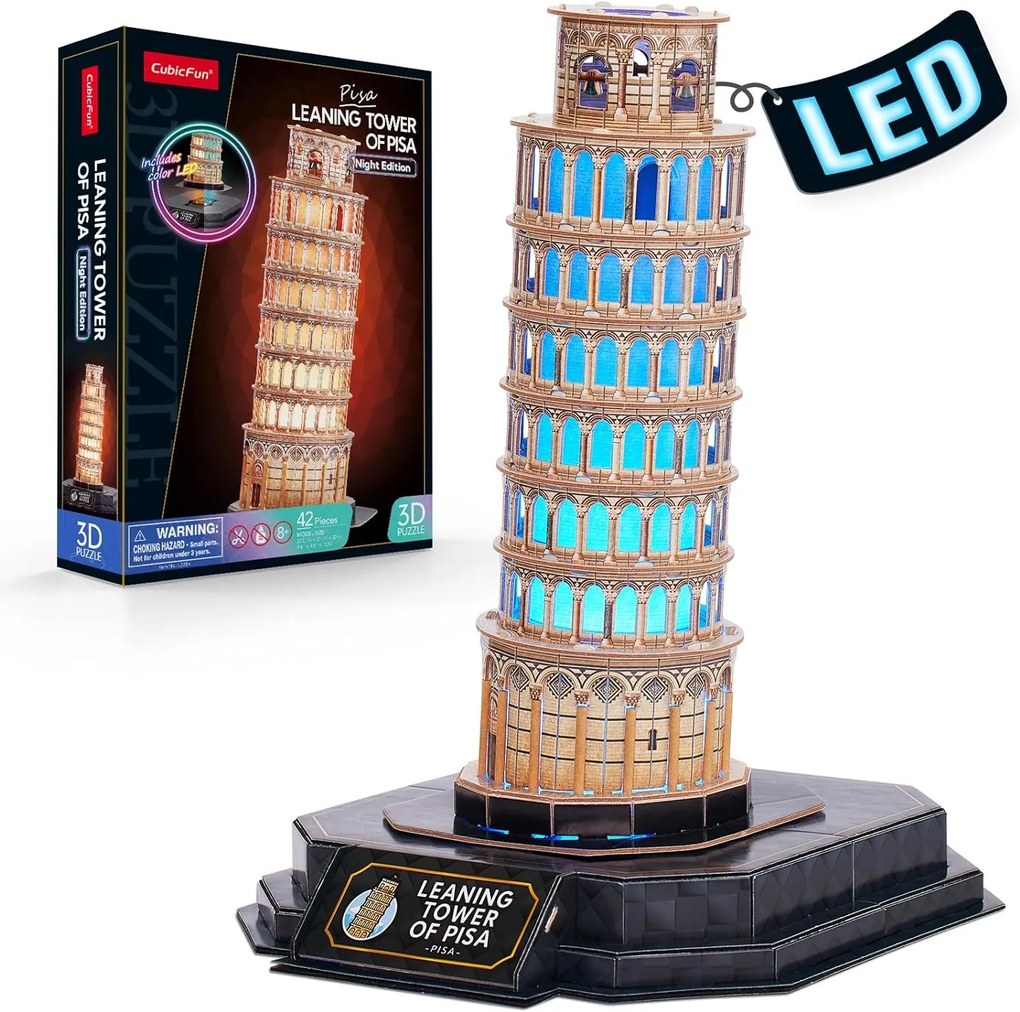 Cubic Fun - Пъзел 3D Leaning Tower of Pisa Night Edition Includes Color Led 42ч. L535h
