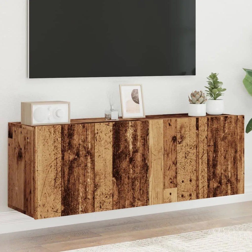 857663 vidaXL ТВ шкафове за стенен монтаж, 2 бр, старо дърво, 60x30x41 см