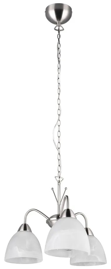 Бяло-сребристо висящо осветително тяло със стъклен абажур ø 43 cm Dobby – Trio