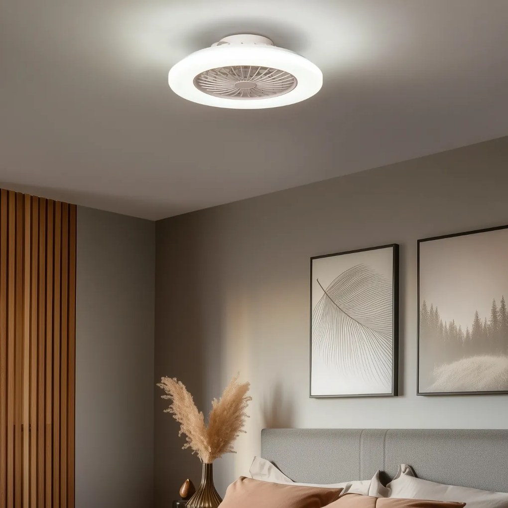 Вентилатор за таван бял 48,5 см с LED димируем в Келвин с дистанционно управление - Clemo